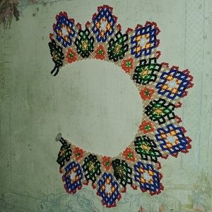 Wearable ART Vintage Glass Seed Bead and Faux Pearl Collar Necklace Style